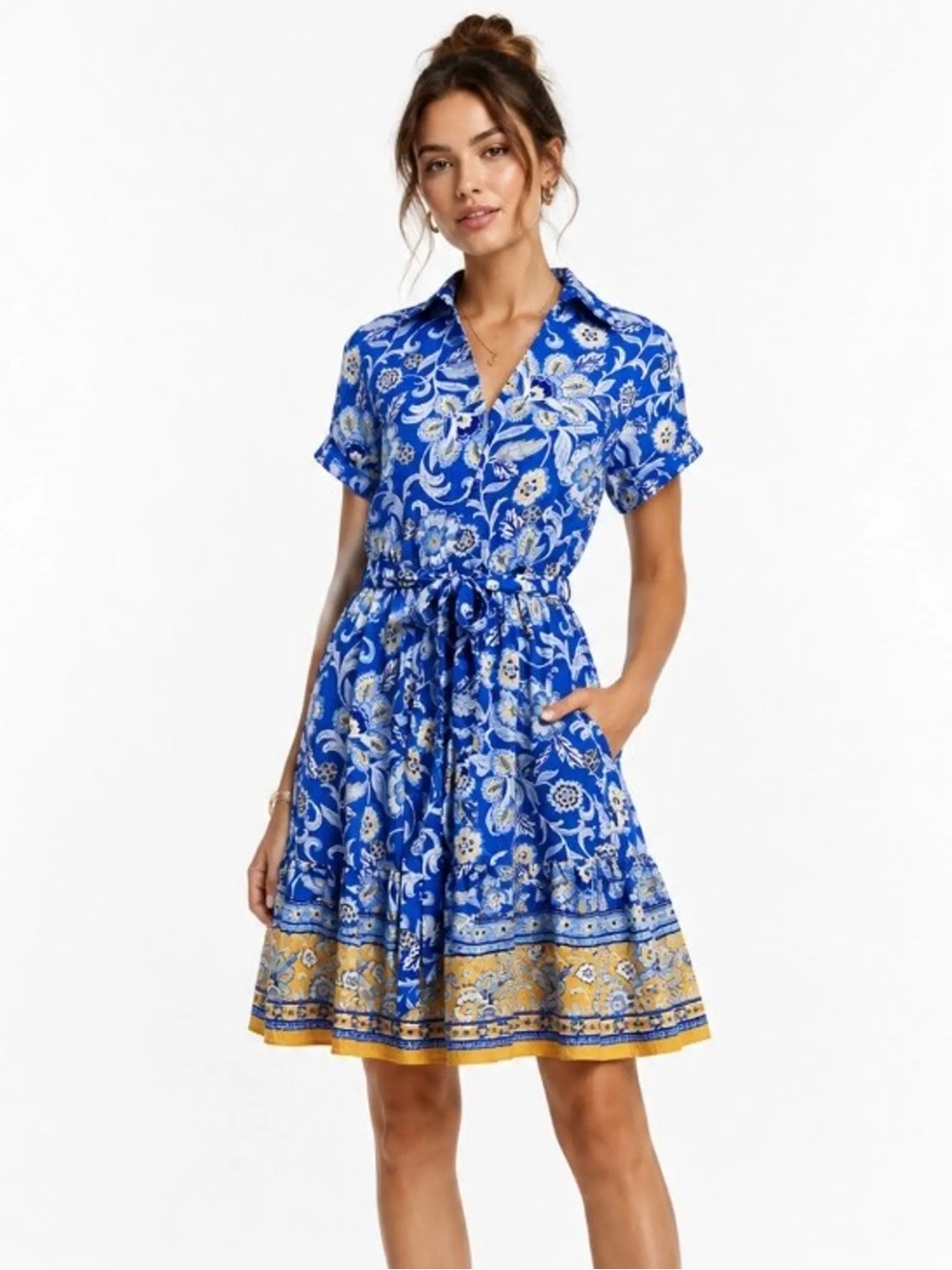 NWT Sam Edelman Persian Garden Mini Shirtdress Blue Yellow